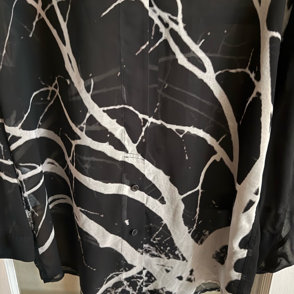 RACHEL Rachel Roy Black Sheer Button-Down Top with White Tree Branch Print - Picture 6 of 8